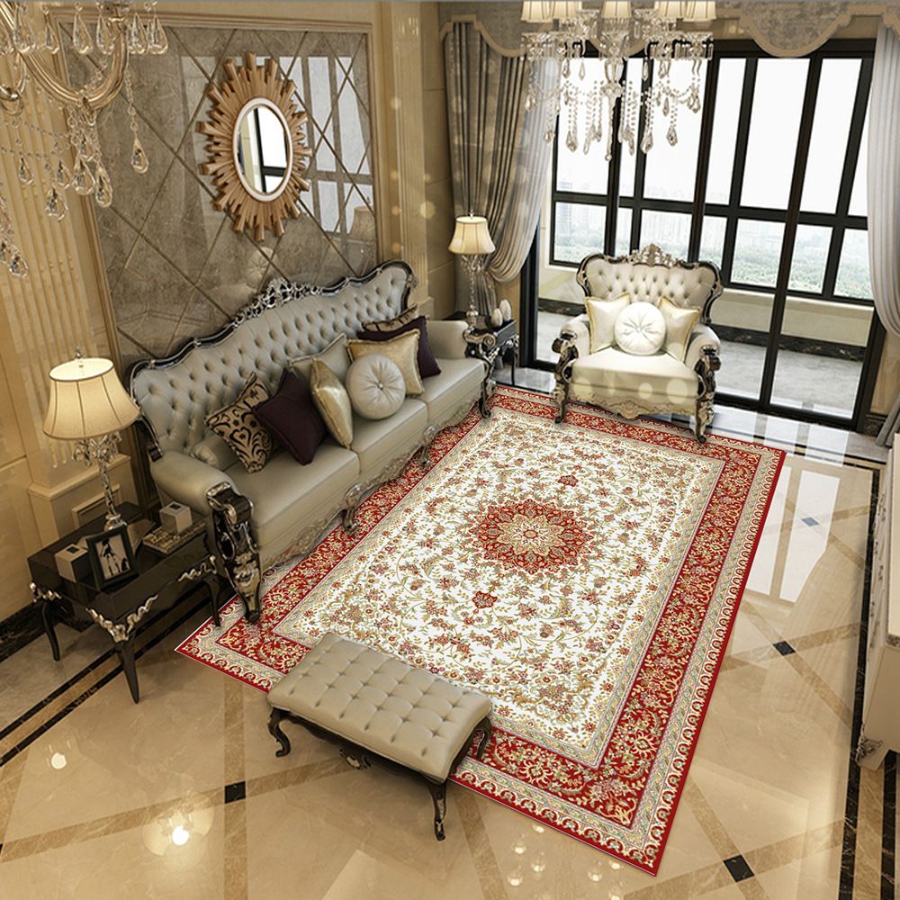 Antique Medallion Print Rug Polyester Indoor Carpet Stain Resistant Area Rug for Living Room