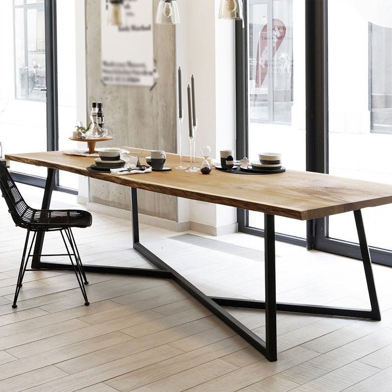 Industrial Solid Wood Table for Restaurant Rectangle Dining Table with Trestle Base