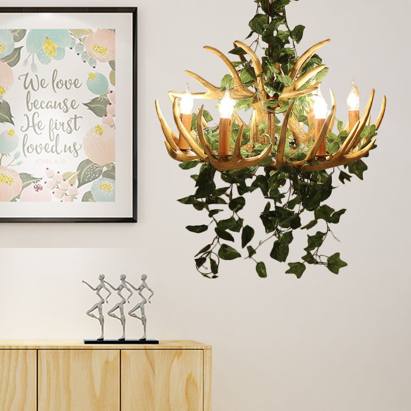 Candle Living Room Hanging Lamp Rustic Resin 4/6/12 Bulbs Pink/Green Chandelier Pendant Light