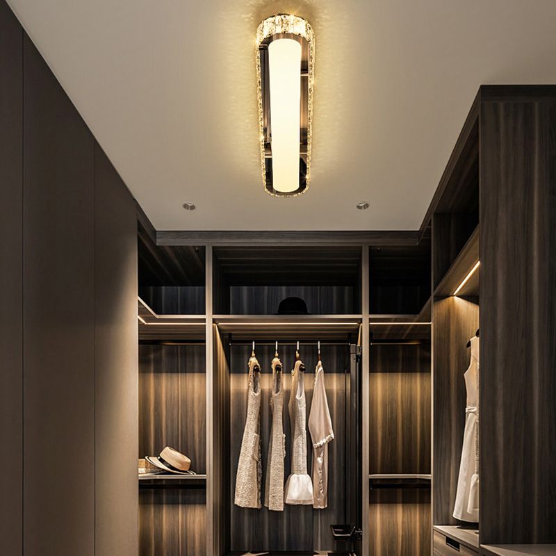 Luminaire encastré ovale contemporain en cristal à 1 lumière, plafonnier argenté