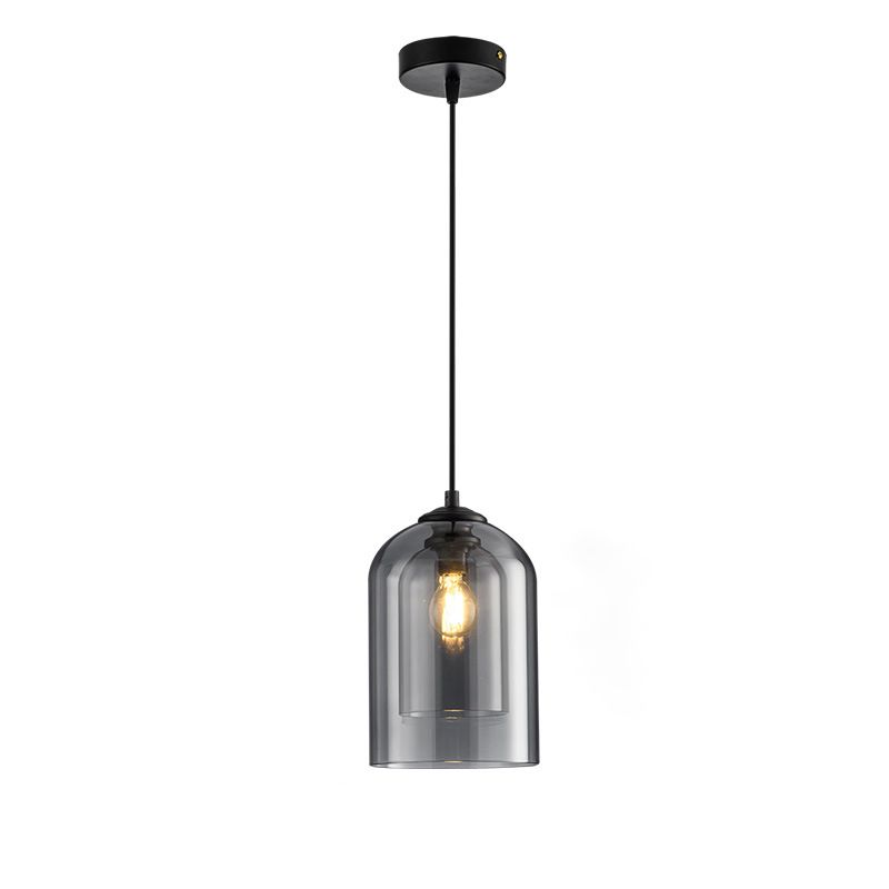 Double Glass Single Pendant Light in Modern Concise Style Wrought Iron Hanging Lamp for Dining Room