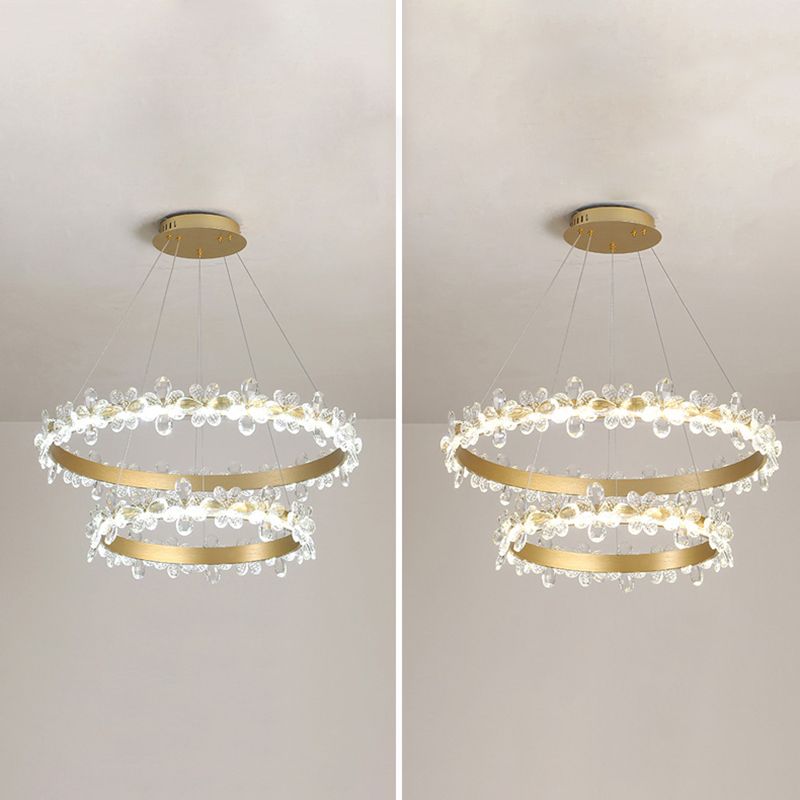 Modern Gold Chandelier Multiple Rings Chandelier Pendant Light Metal Chain Chandelier