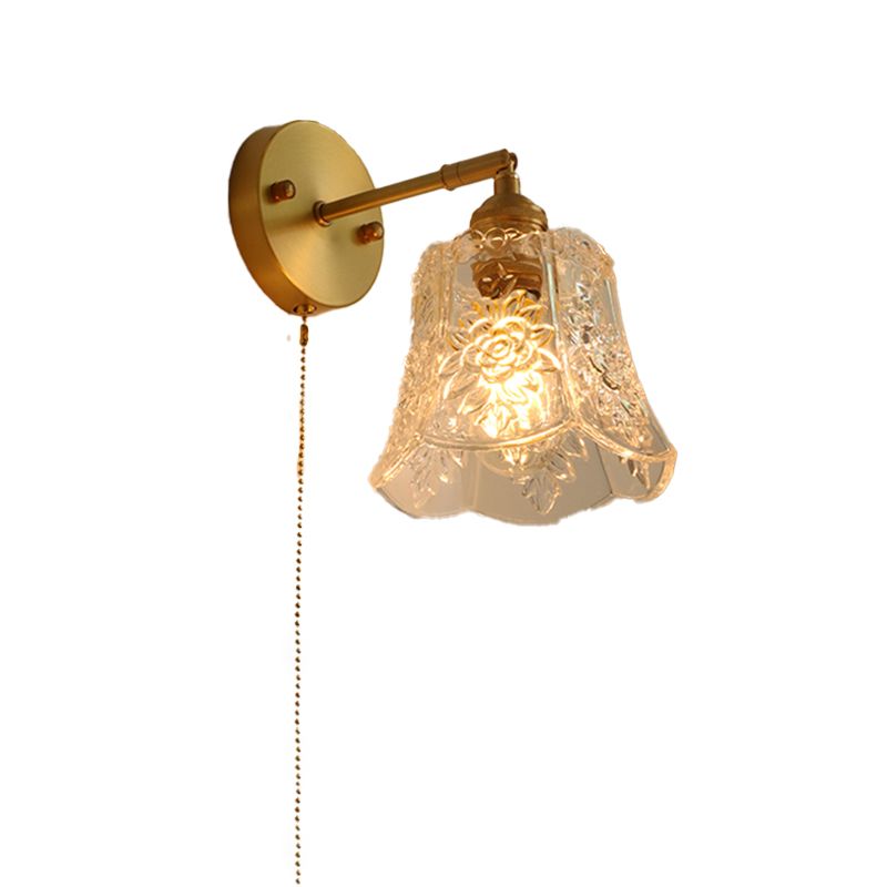 Flower Shape Wall Mount Lamp Modern Style Glass 1 Light Sconce Lamp in Clear