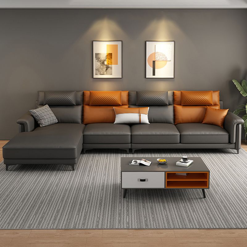 Pillow Top Arm Contemporary Back Settee Couch with Pillows in Gray