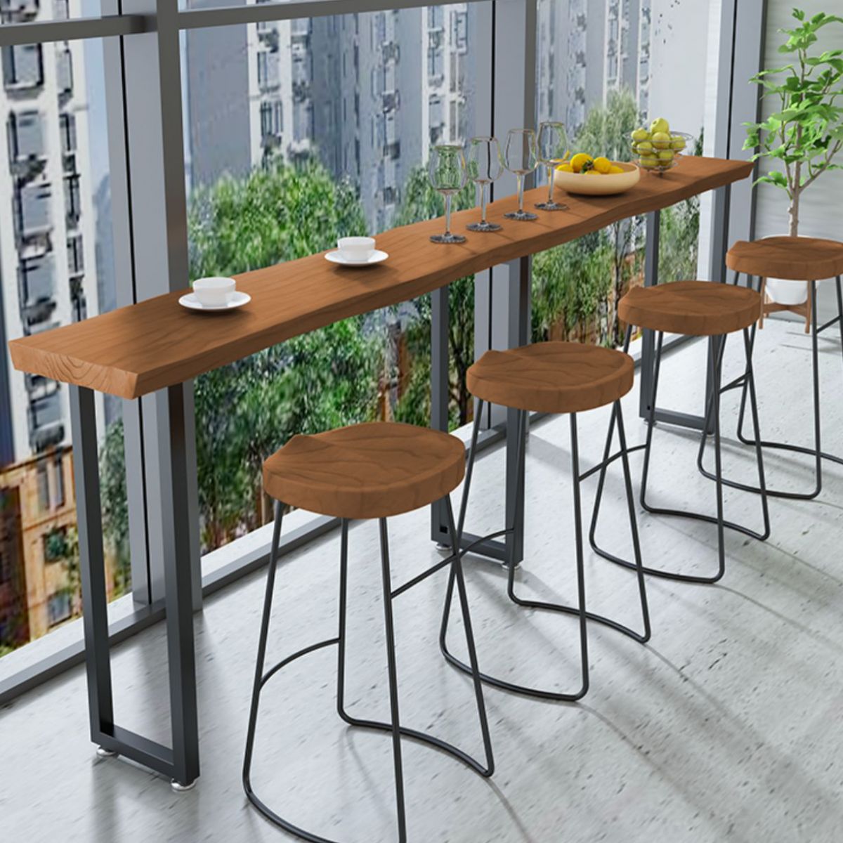 Solid Wood Dining Stool Modern Backless Bar Stool with Footrest