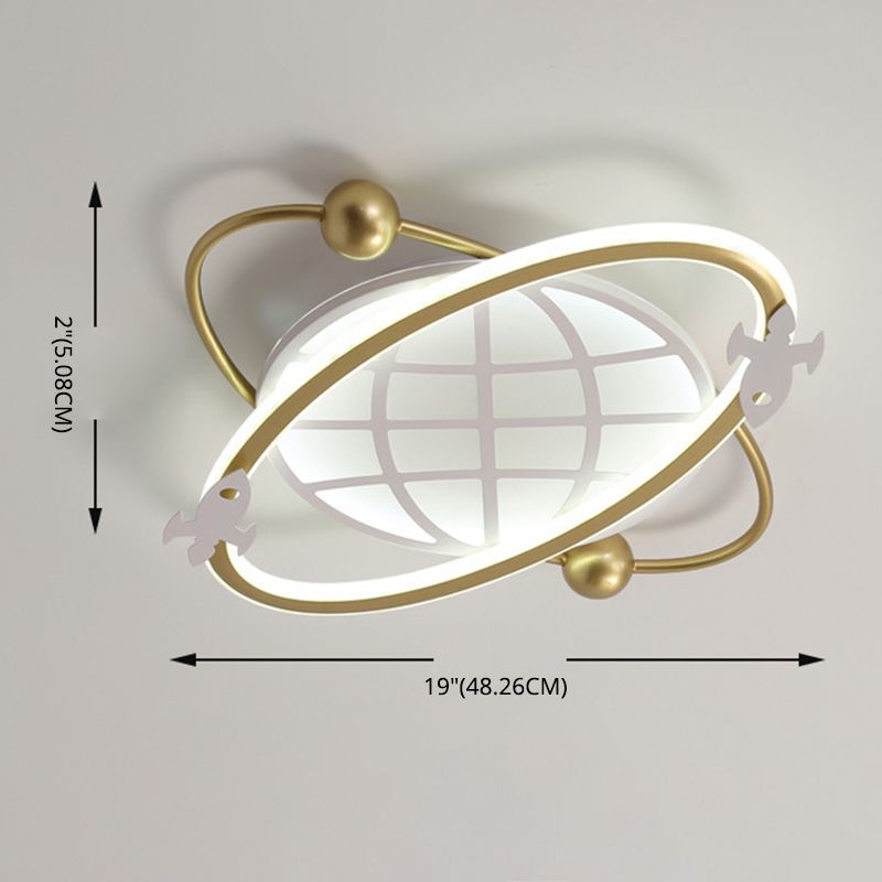 Childrens Orbit Flush Mount Ceiling Light Metal Bedroom LED Flush Light with Rocket Detail