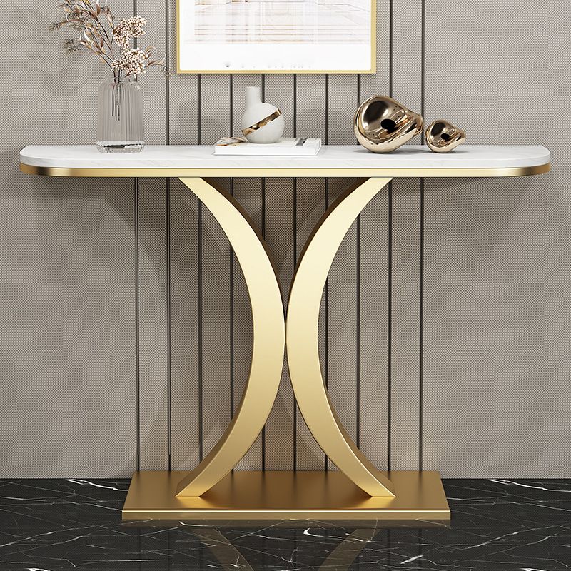Marble Half Moon Console Table 31.5-inch Tall Accent Table with 1 Shelf
