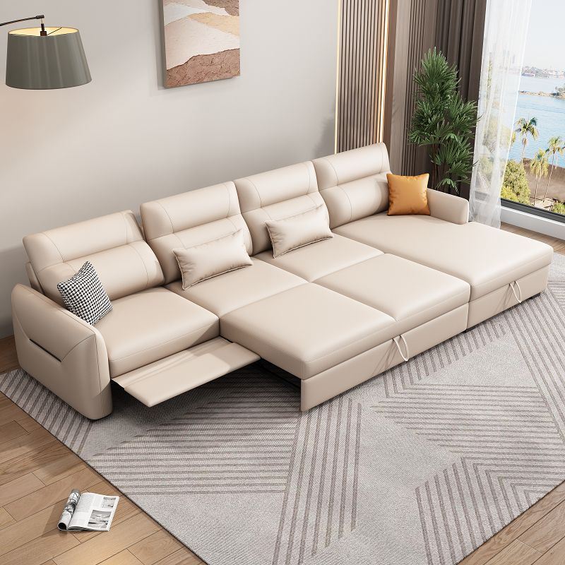 Scandinavian Futon Sofa Bed Square Arms with Storage Cushion Back Leather