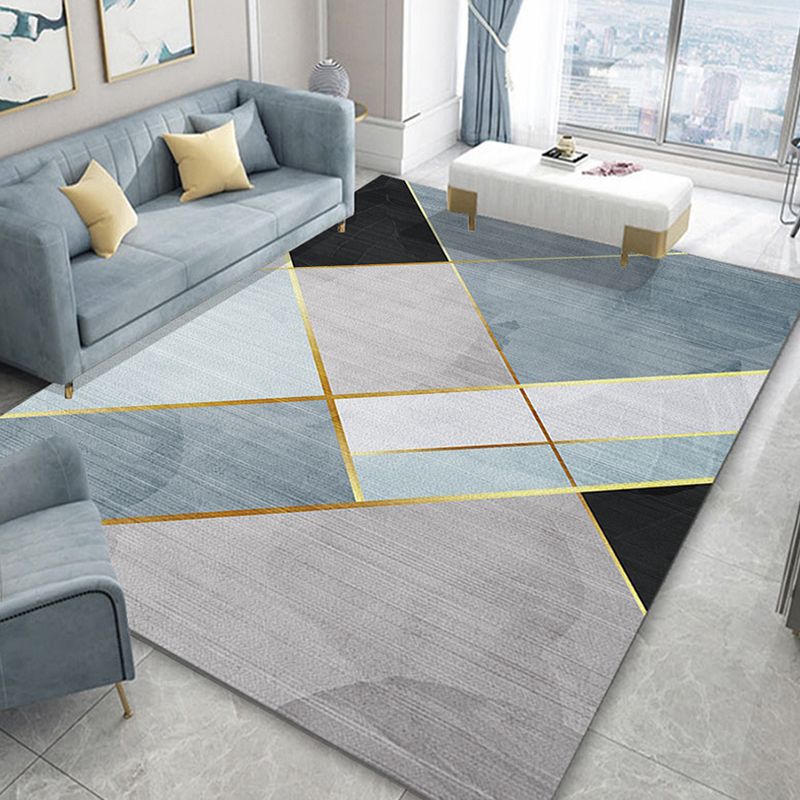 Multicolor Casual Indoor Rug Polyester Splicing Print Rug Non-Slip Backing Area Rug for Living Room