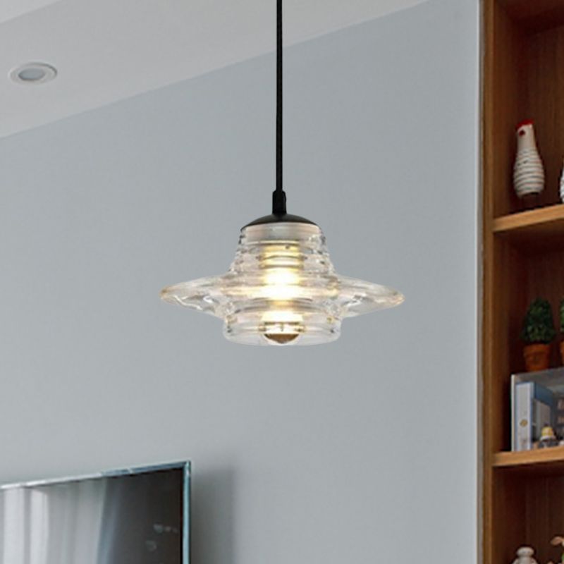 Cone/Dome/Flared Pendant Lighting Modernist Clear Ruffle Glass 1 Light Black Hanging Ceiling Lamp