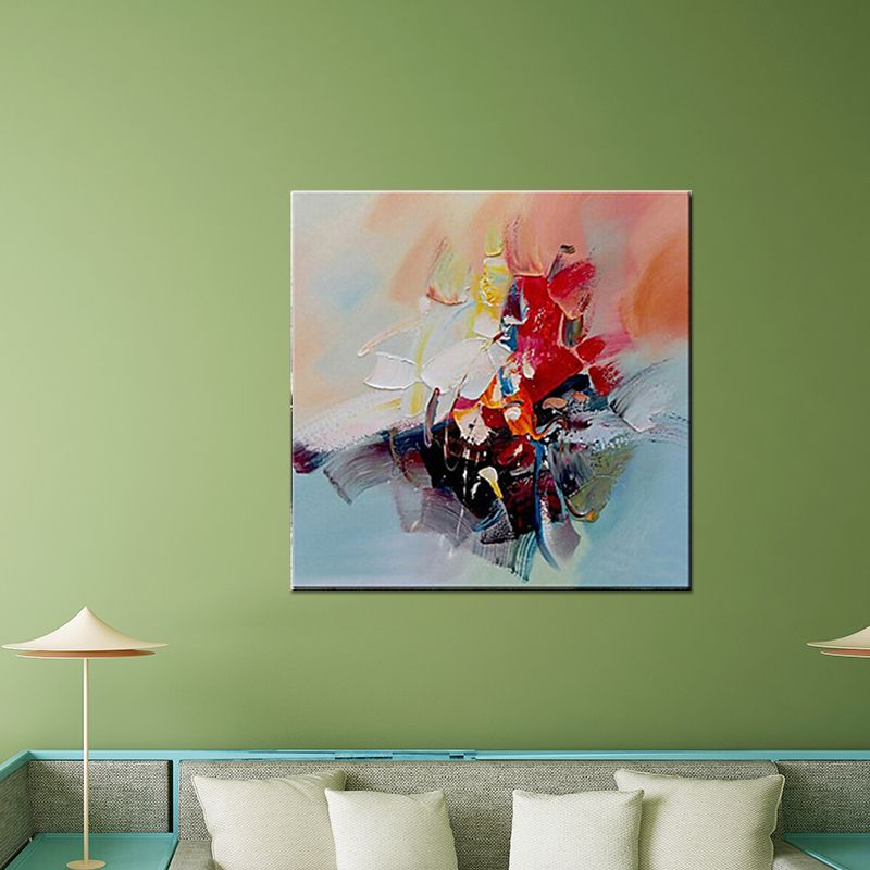 Hand-Worked Abstract Oil Painting in Red Modern Stylish Wall Art for Bedroom