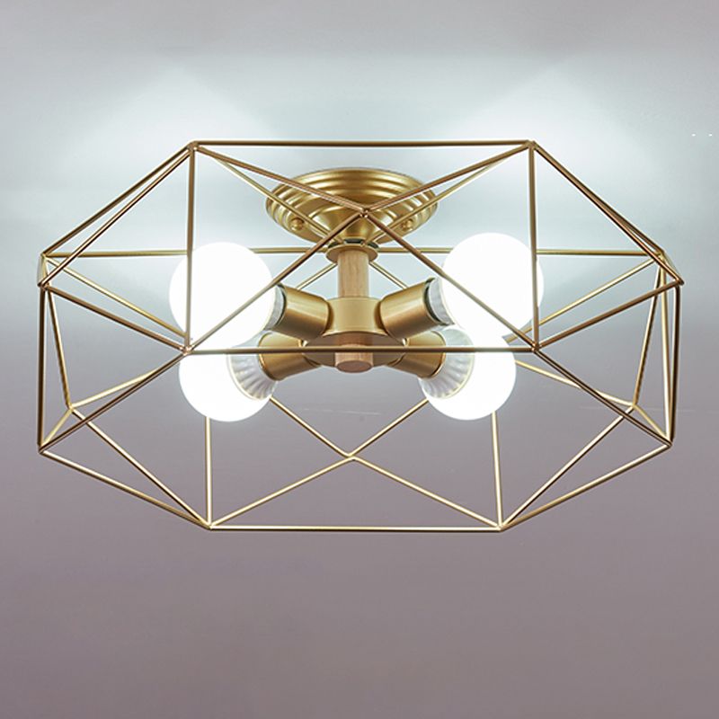 Industrial Flush Light Fixtures Cage-Shaped Iron Flush Mount Lamps for Bedroom
