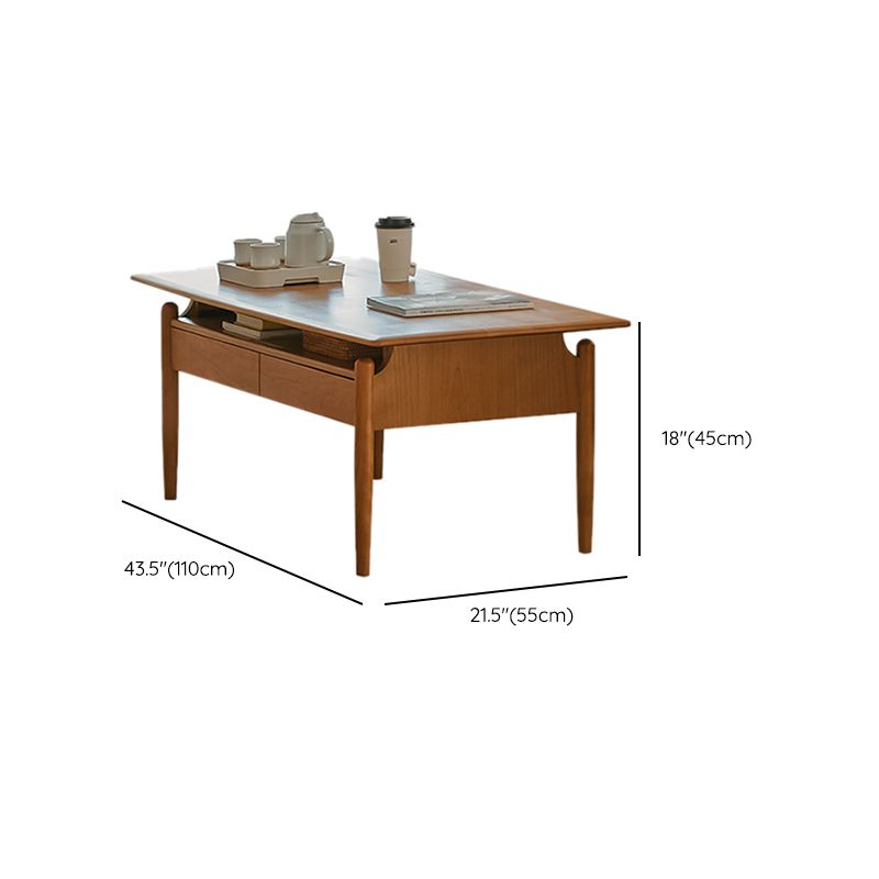 Farmhouse 4 Legs Coffee Table Solid Wood Cocktail Table with 2 Storage Drawers