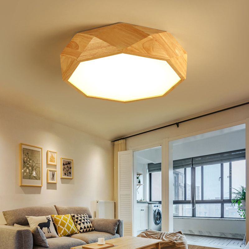 Plafonnier géométrique modernisme bois beige LED lampe encastrée avec diffuseur acrylique, 18"/26" de large