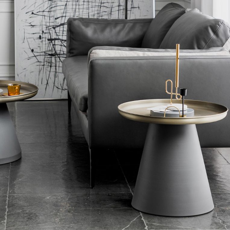 Mid-Century Pedestal End Table Round Metal Side Table for Living Room
