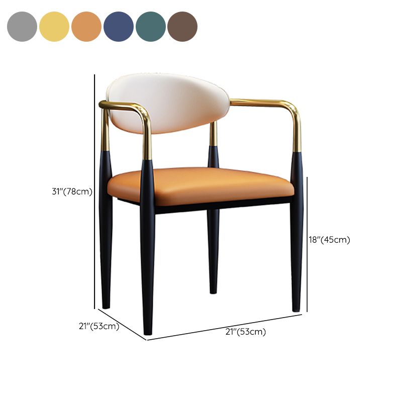Metallic Finish Side Chair with Arms Metal Industrial Dining Chair