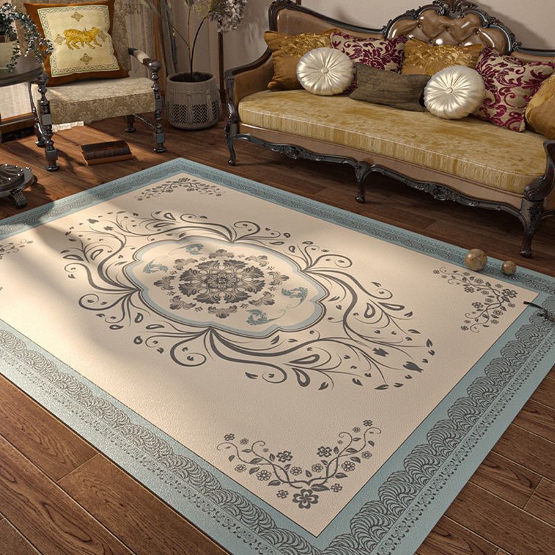 Beige Retro Carpet PU Flowers Carpet Stain Resistant Carpet for Home Decor