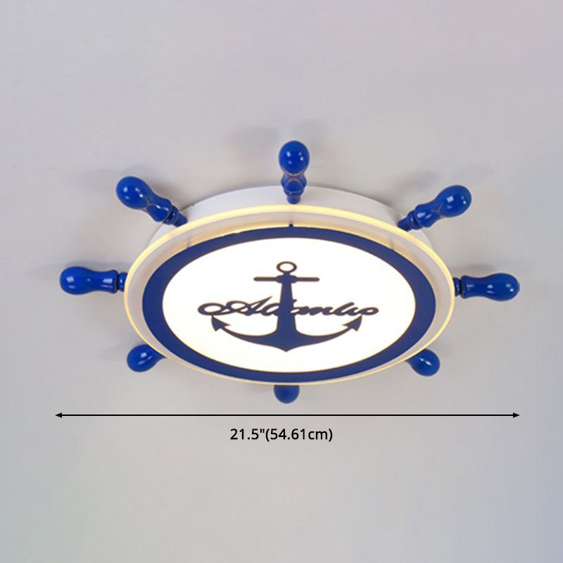 Creative Ceiling Light Children's Room Boys and Girls Bedroom Cartoon Pirate Ship Rudder Mediterranean Style Eye Protection LED Lamps