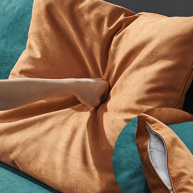 Modern Style Suede Sofa Standard Square Arm Sofa with Pillows