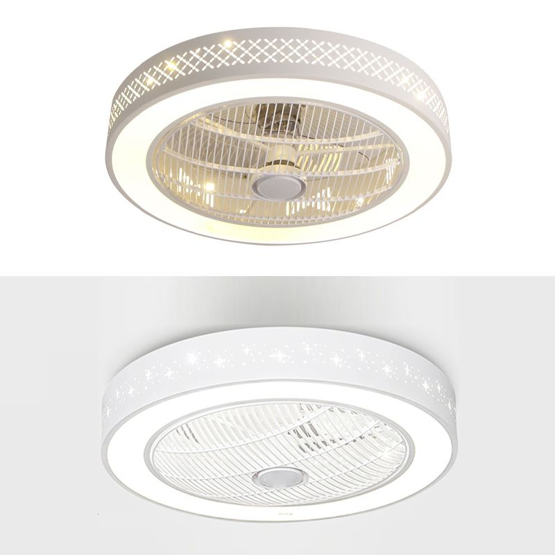 Weiße trommelförmige Lüfterlampe Nordic LED Metal Semi Flush Leuchte für Schlafzimmer