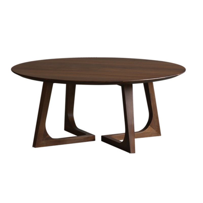 Solid Wood Round Coffee Table in Brown Scandinavian 2 Pieces Cocktail Table Set