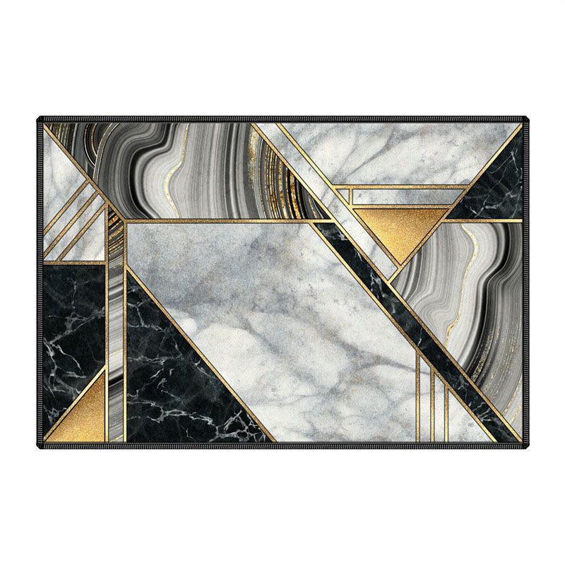 Navy Modern Area Rug Polyester Graphic Non-Slip Backing Rug for Living Room