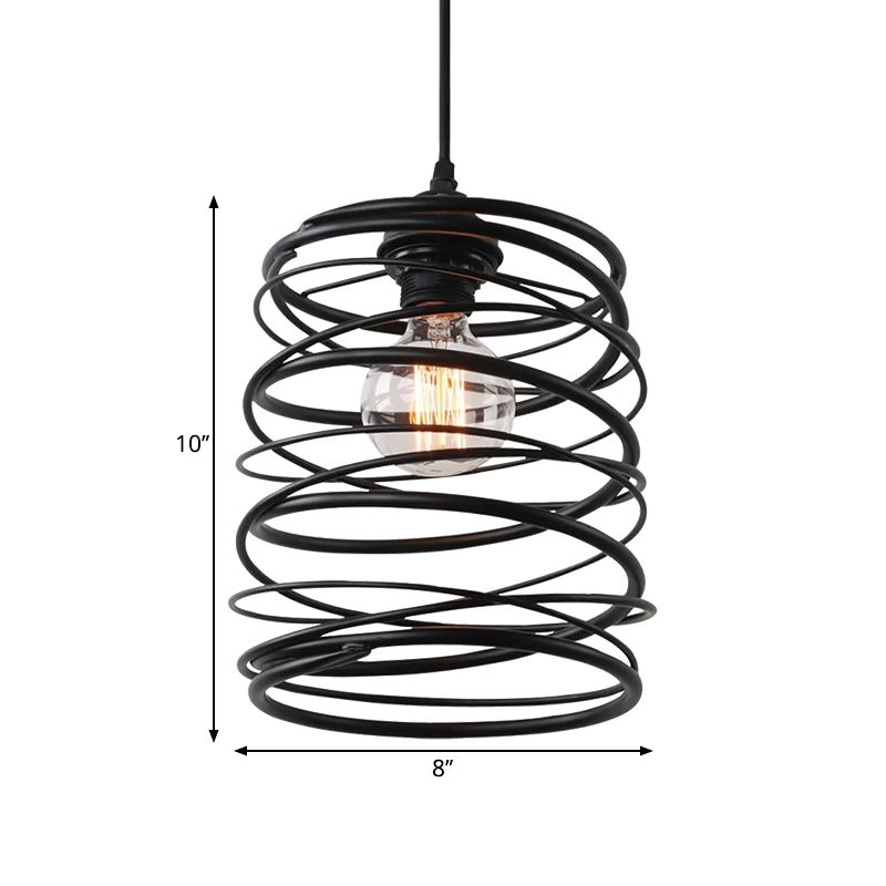 Stile industriale Swirl Shade Uccidmento a sospensione 1 lampada a soffitto in metallo con design a nastro in nero