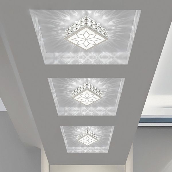 Plafonnier LED carré de style créatif et moderne, plafonnier en cristal avec trou de 2.5 à 3.5 pouces de diamètre