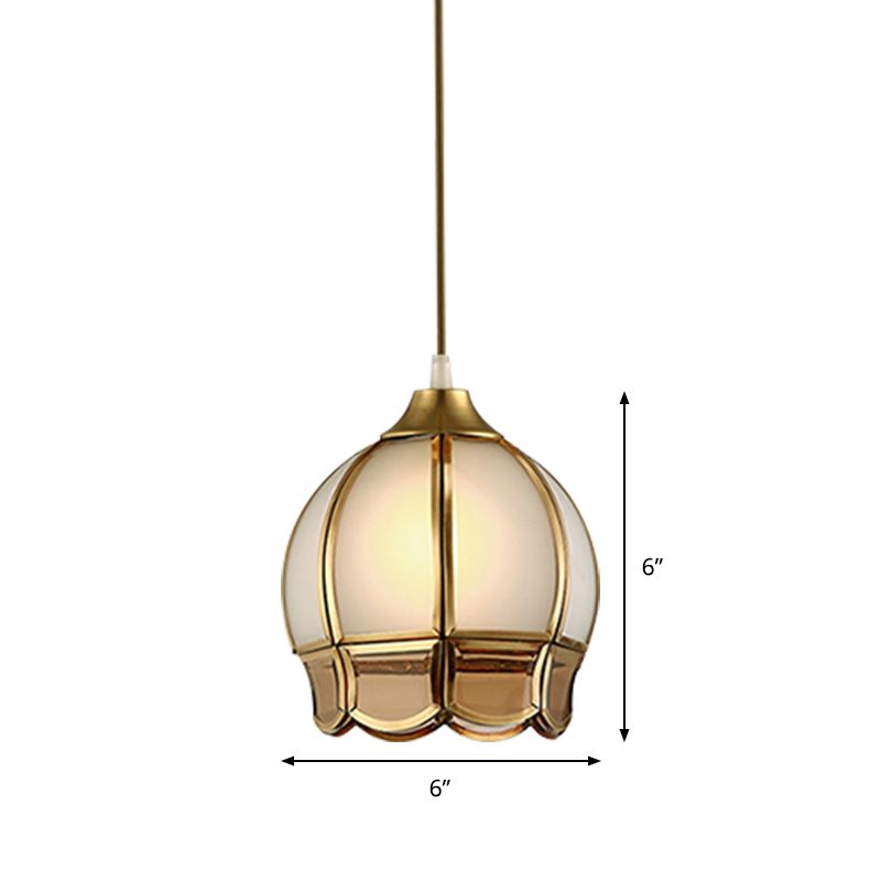 Gold 1 Head Pendant Lighting Retro Frosted Glass Bud Ceiling Suspension Lamp