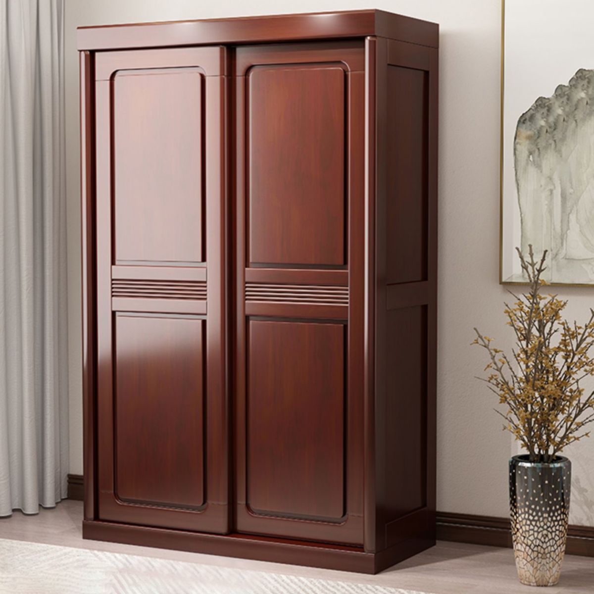 Traditional Wardrobe Cabinet Rubberwood Brown Wardrobe Armoire