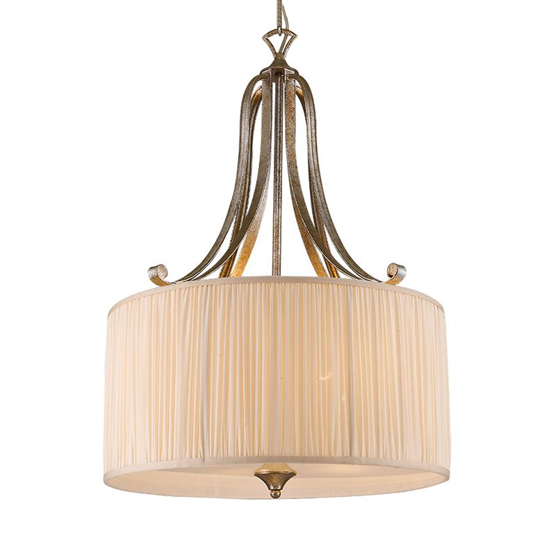White 4-Light Ceiling Chandelier Modernist Pleated Fabric Hanging Drum Light Fixture