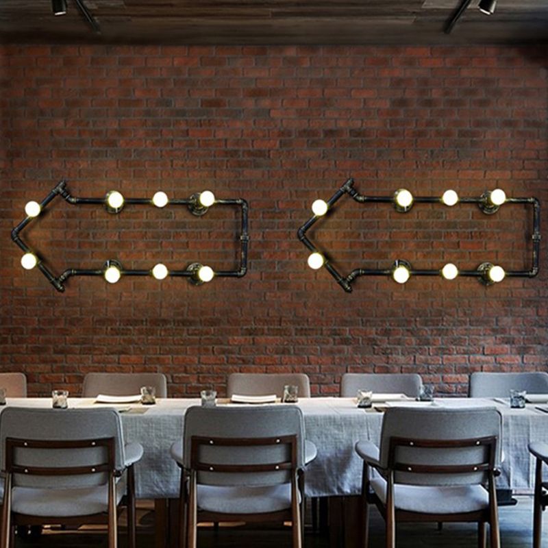 8-Licht-Wandleuchter leichter industrielles Arrow-förmiger Rohrleitungslampe in Schwarz/Bronze für das Restaurant