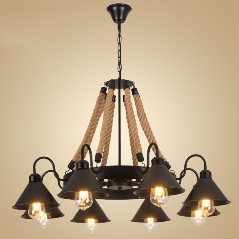 Conical Chandelier Light Fixture Industrial Rope Hanging Light for Restaurant