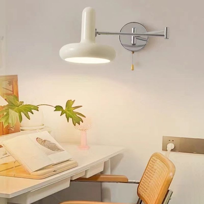 Postmodern Beige Wall Light Fixture with Metallic Shade for Sitting Room