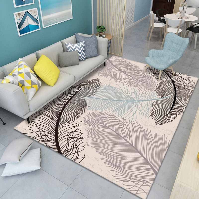 Fancy Feather Pattern Area Carpet Modern Polyester Area Rug Easy Care Washable Rug for Home Decor
