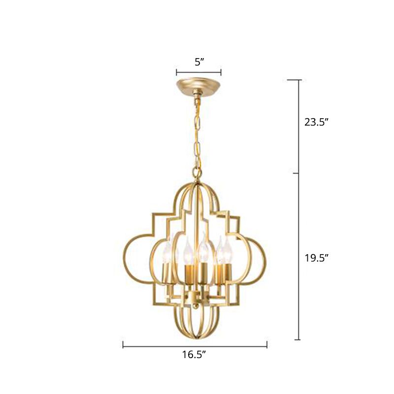 Metal Gold Pendant Lamp Candle Shade 6 Lights Classic Chandelier Light Fixture for Bedroom