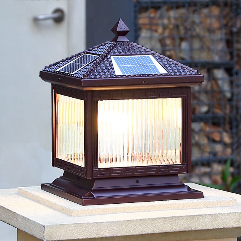 Contemporary Pillar Lighting Fixture Creative LED Solar Lamp for Garden