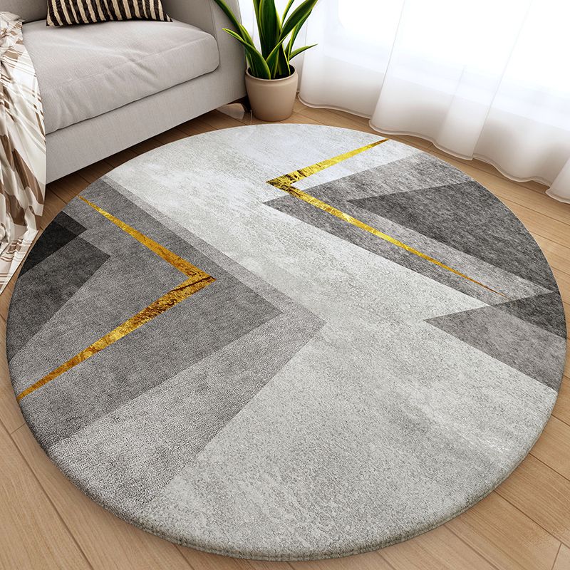Chic Grey Area Rug Modern Polyester Area Carpet Geometric Pattern Anti-Slip Rug for Living Room