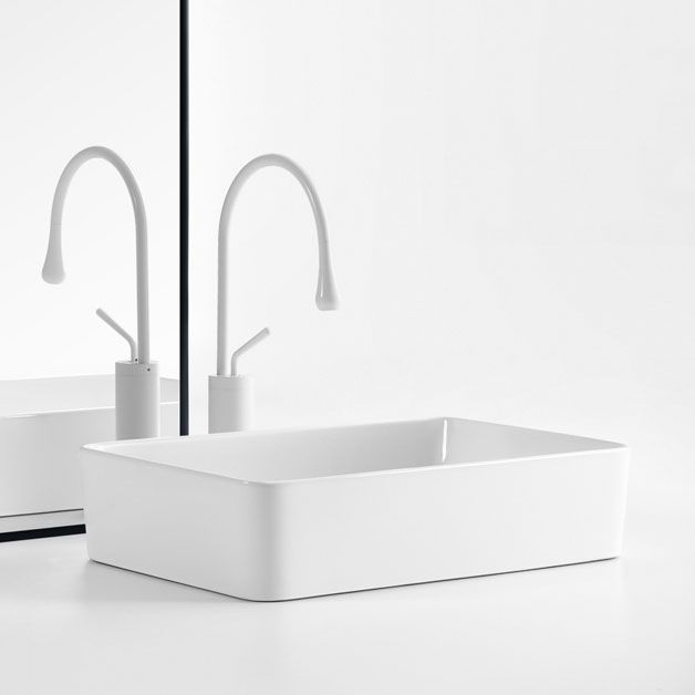 White Bathroom Sink Ceramic Rectangular Bathroom Sink with Faucet