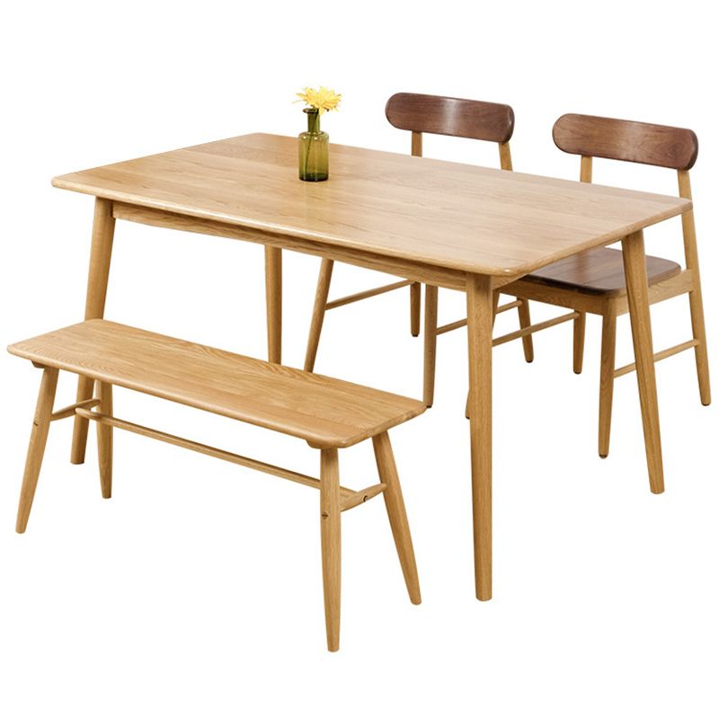 Solid Oak Dining Table Modern Rectangle Dining Table with 4 Natural Finish Legs