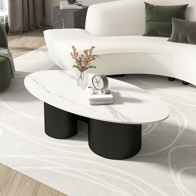 Contemporary Oval Top Coffee Table with Abstract Base Cocktail Table