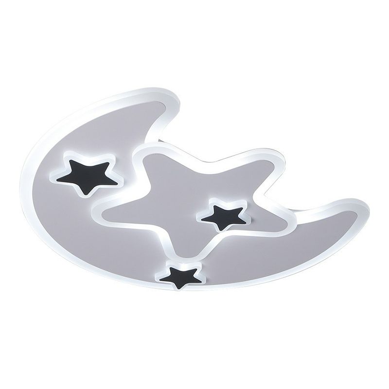 Nordic Crescent and Star LED Flush Mount Light Acrylic Bedroom Flush Mount Ceiling Light in White
