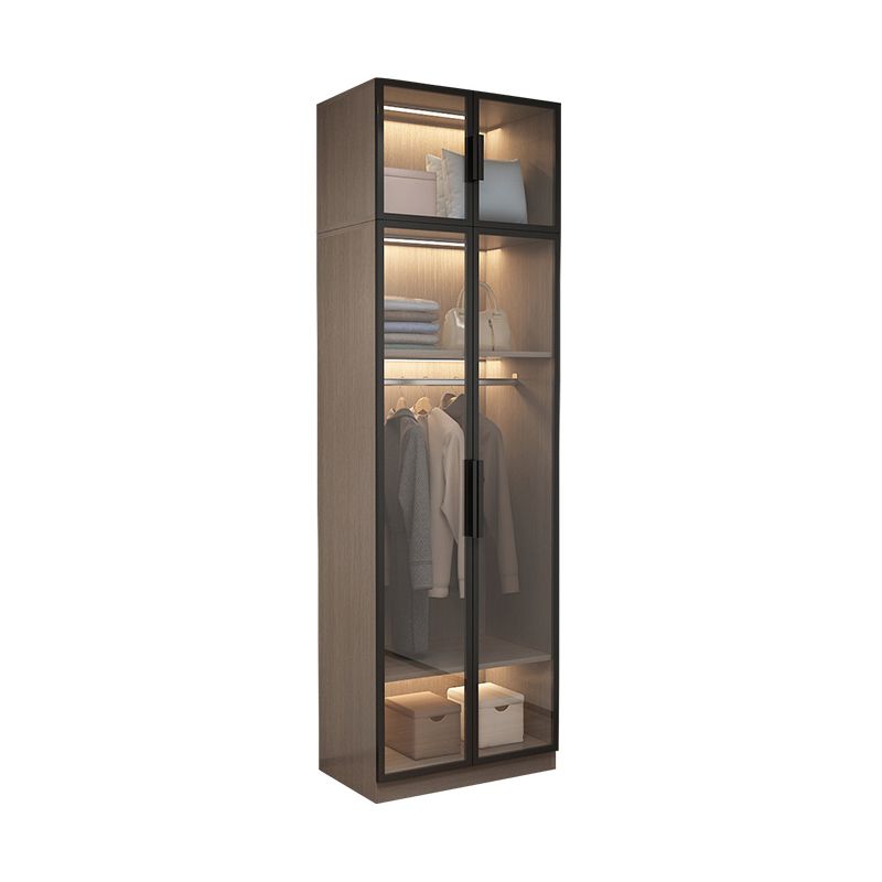 Brown Engineered Wood Wardrobe Cabinet Modern Style Wardrobe Closet without Light