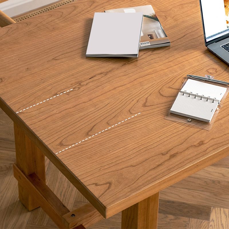 Modern Rectangle Dining Table Solid Wood Dinner Table with Trestle Base