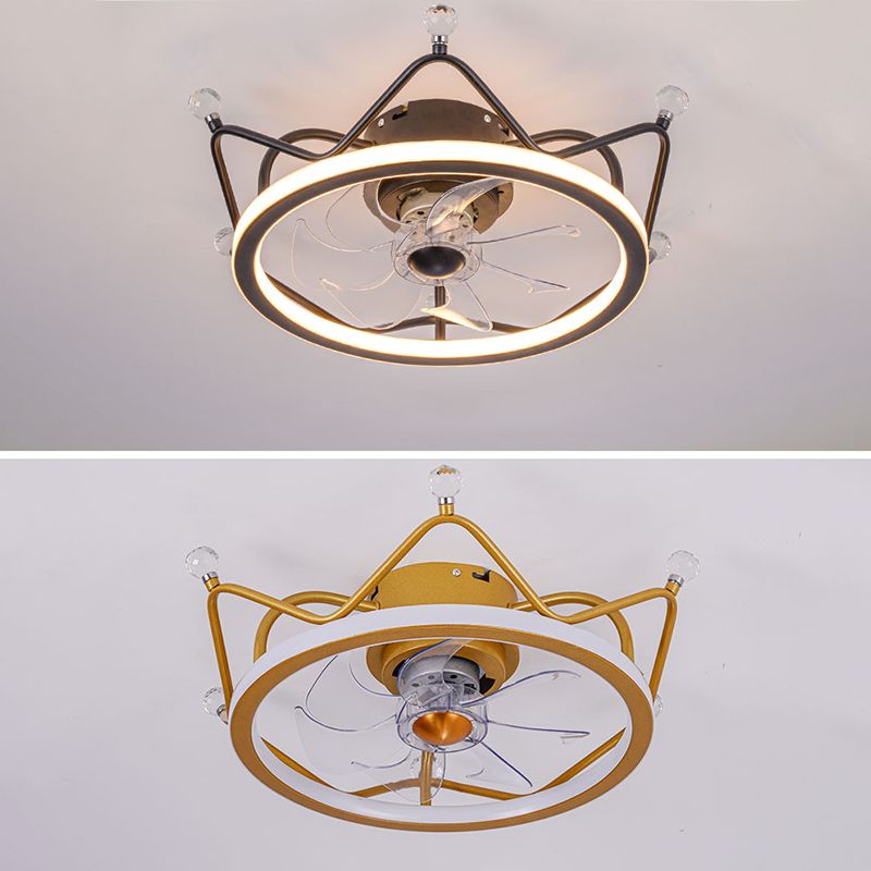 Minimalist Crown Shaped Ceiling Fan Lighting Metal Bedroom LED Semi Flush Light Fixture
