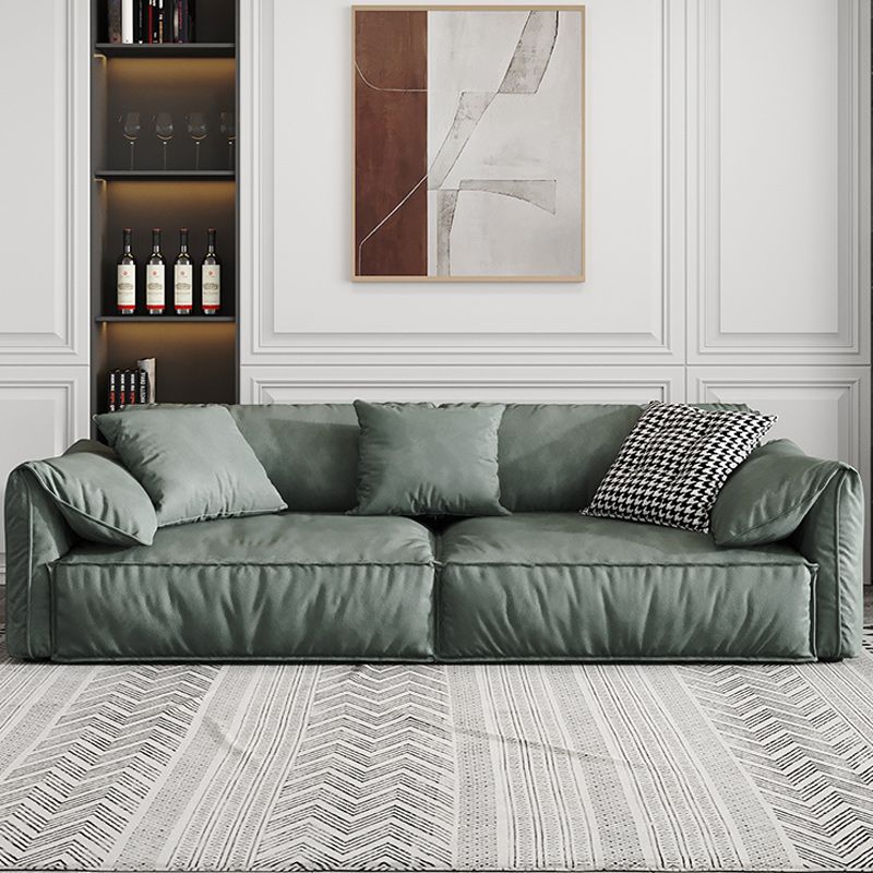 Green Contemporary Faux Leather Pillow Top Arm Standard Sofa with Loose Back