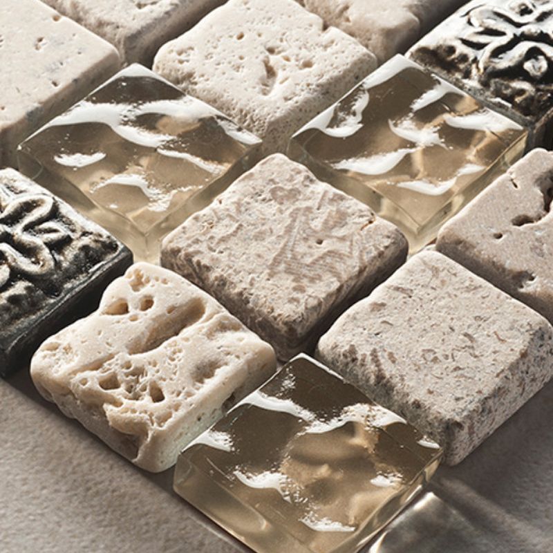 Contemporary Mosaic Tile Glass & Natural Stone Mosaic Tile with Square Shape