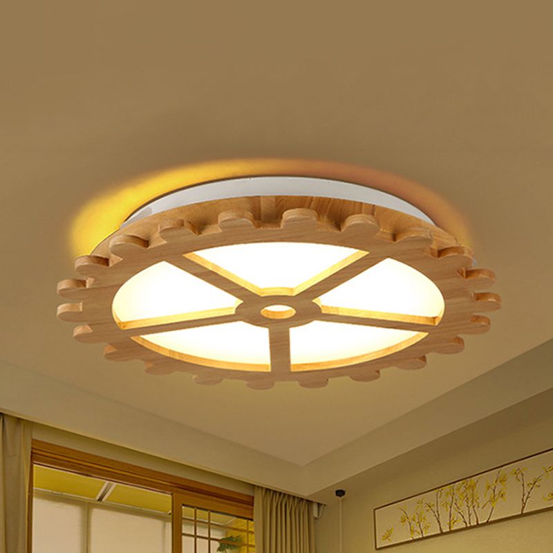 Plafonnier LED circulaire Beige en bois pour enfants, joli plafonnier pour chambre d'enfant