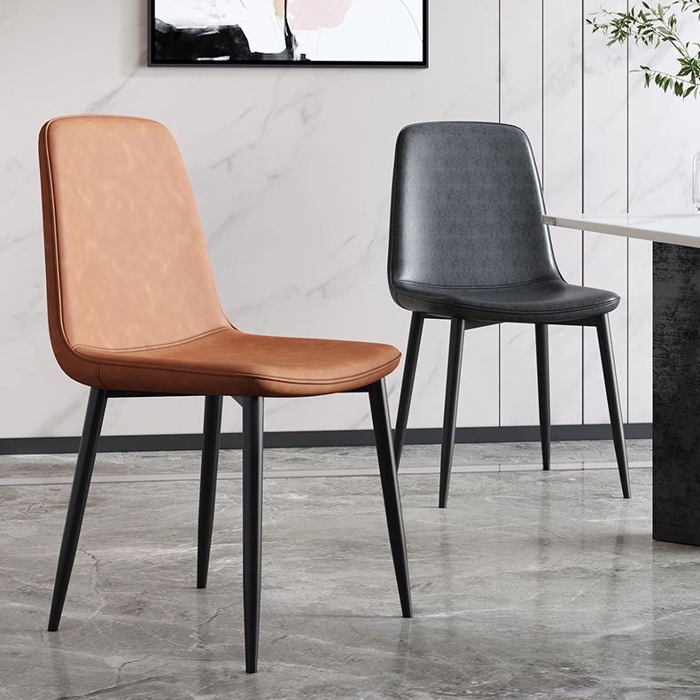 Industrial Metal Dining Room Chair PU Leather Armless Chairs for Home Use (Set of 4)