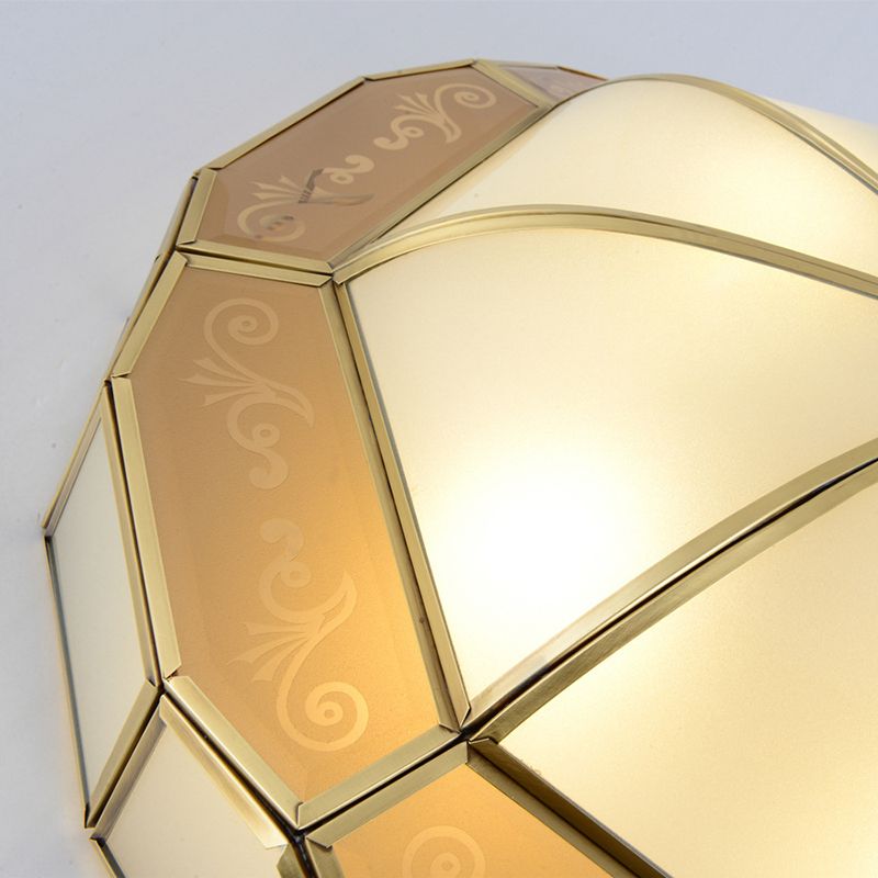 Bowl Milky Glass Ceiling Mounted Fixture Colonial 3/4 Bulbs Living Room Flush Mount Ceiling Lamp in Brass, 16"/19.5" W